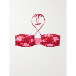 Fisch Pinel Ruched Floral print Stretch-econyl Halterneck Bikini Top Papaya - S